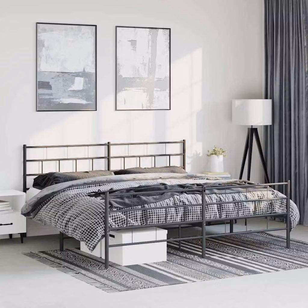 vidaXL Giroletto con Testiera e Pediera in Metallo Nero L: 198 cm, P: 207 cm, H: 90 cm