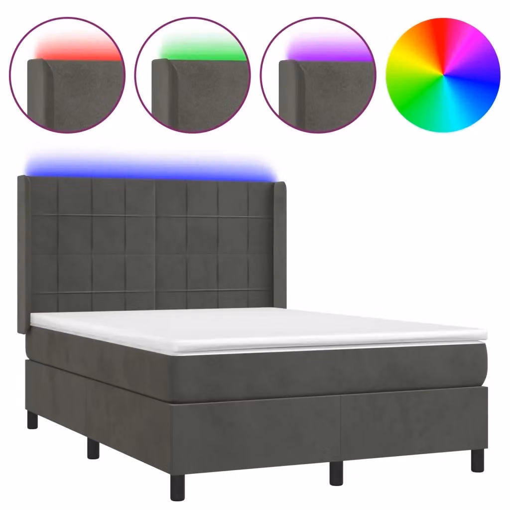 vidaXL Letto Ibrido con Materasso e Illuminazione LED, Rivestimento in Velluto Grigio e Bianco, L/P/H: 140 x 200 x 203 cm – 2