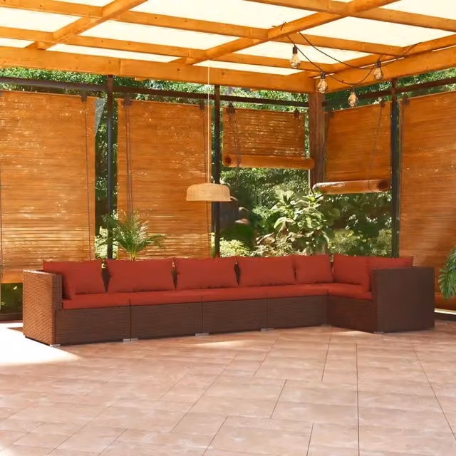 Set Divani da Giardino 6 pz con Cuscini in Polyrattan Marrone 3101707