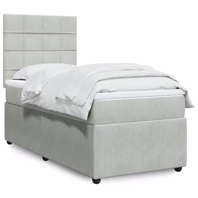 vidaXL Giroletto a Molle con Materasso Ibrido in Velluto Grigio Chiaro L/P/H: 100 x 200 cm