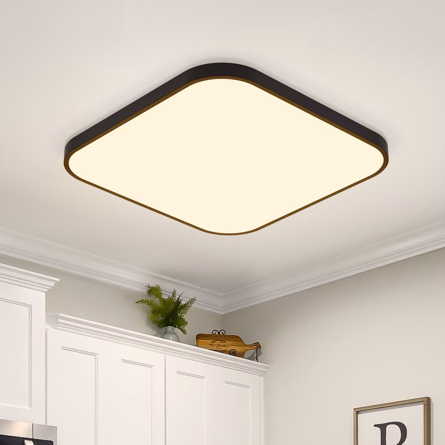 ZMH Lampada da soffitto a LED piatta 19 W 27 cm bianco caldo Illuminazione da soffitto Lampada quadrata da corridoio Nera per camera da letto Cucina Corridoio