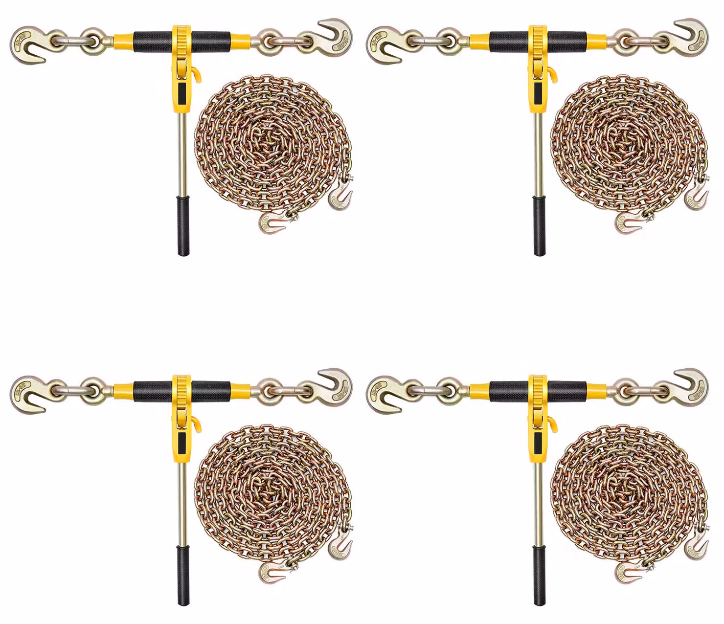 SucceBuy Tenditore a cricchetto con catene di fissaggio G80 10 mm x 6,1 m, set da 4, forza di tensionamento 4173 kg, tendicatena per il fissaggio del carico, il trasporto e i rimorchi a pianale
