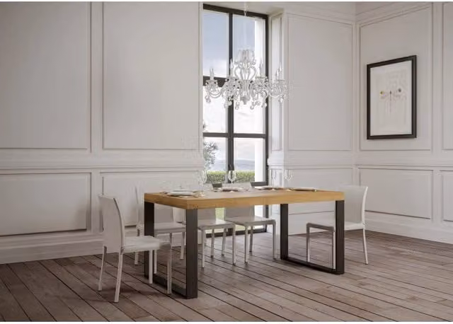 Tavolo allungabile ITAMOBY moderno in legno quercia e metallo antracite L: 200-304 cm, P: 90 cm, H: 77 cm