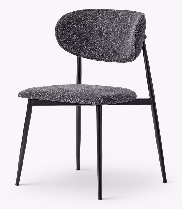 Sedia grigia, comoda, morbida, in tessuto e metallo, moderna, confortevole, elegante