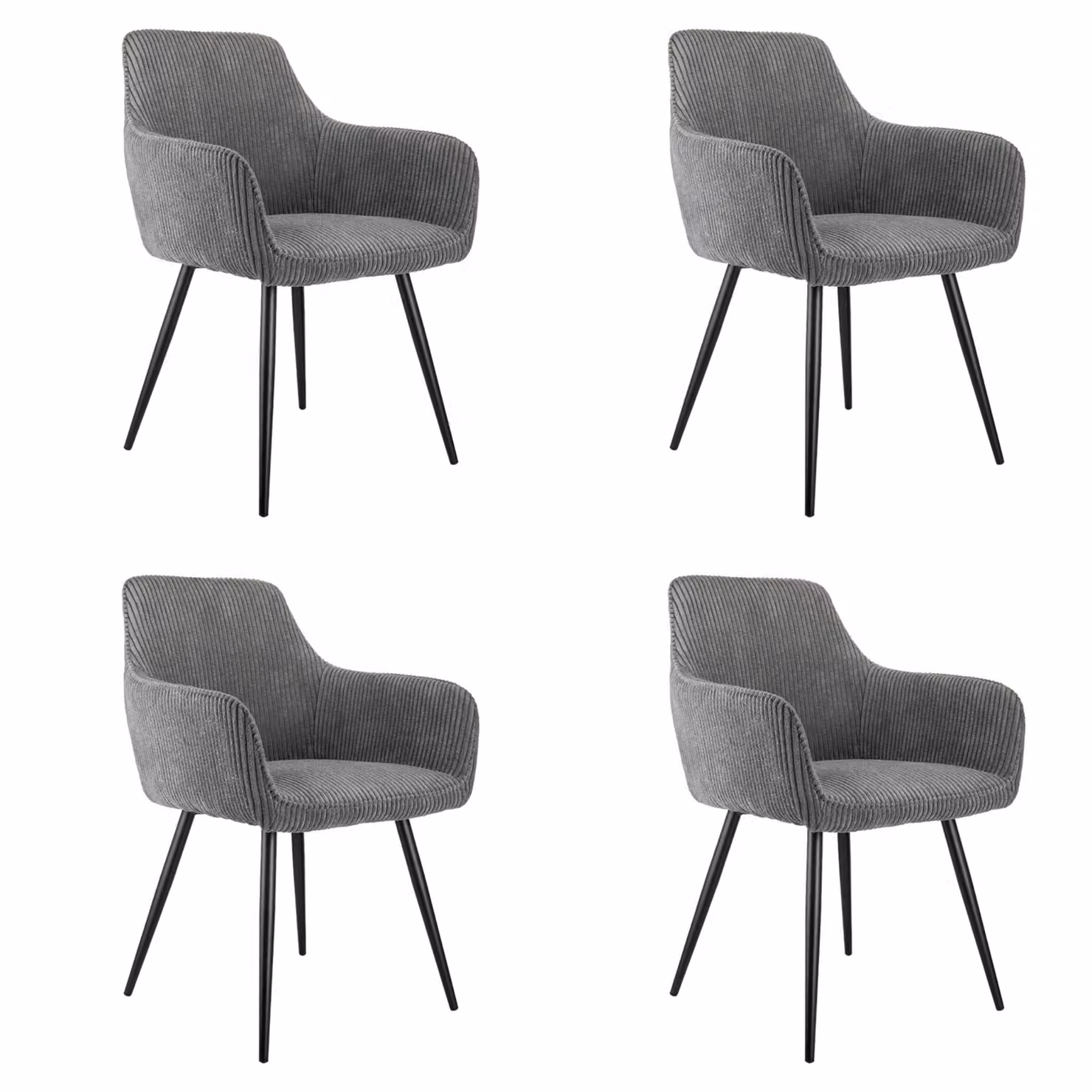 set di 4 sedie da pranzo con braccioli, rivestite in tessuto a coste, semplici ed eleganti, design raffinato