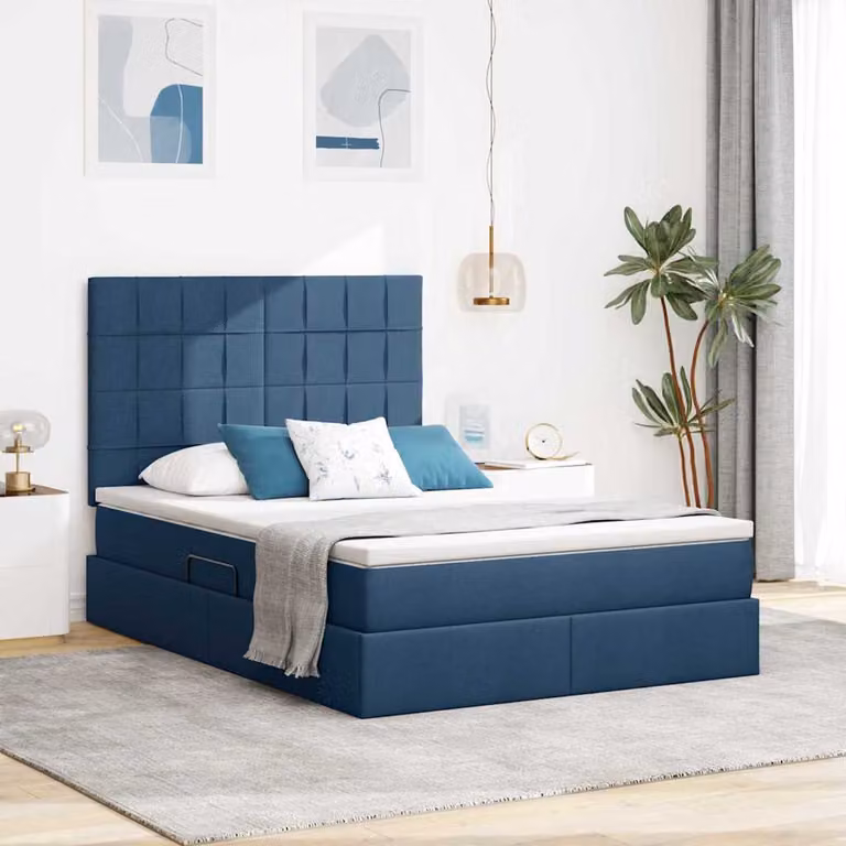 Letto con contenitore e illuminazione LED vidaXL Blu L/P/H: 140 x 200 x 128 cm