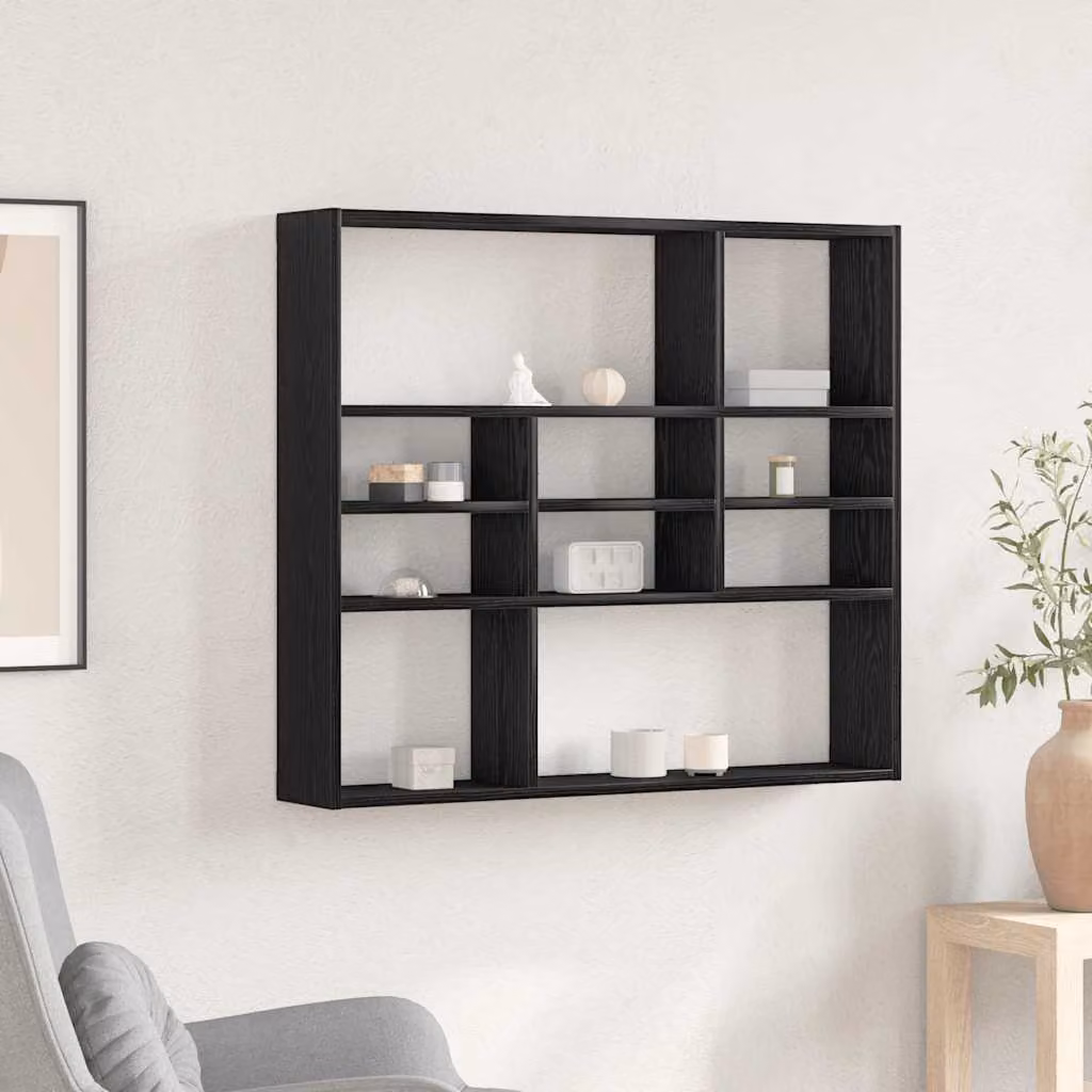 Scaffale a Parete Moderno vidaXL in Legno Multistrato e MDF, Nero, L 90 x P 16 x H 78 cm