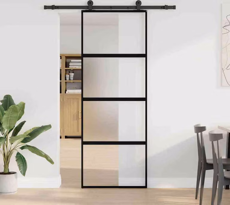 Porta Scorrevole Ferramenta 76x205 cm Vetro Temperato Alluminio