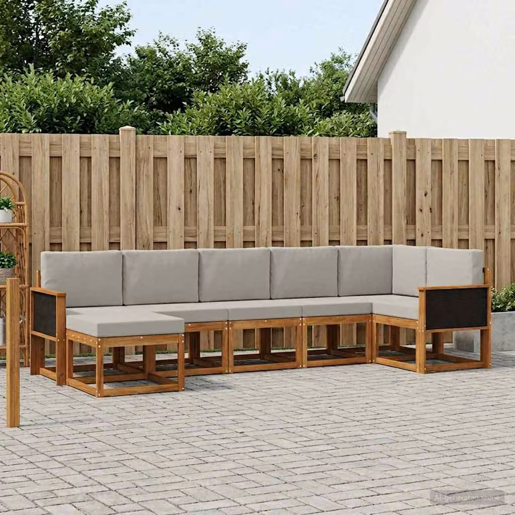 Set di divani da esterno vidaXL 7 pz in legno di acacia con cuscini, forma a L, colore beige e grigio
