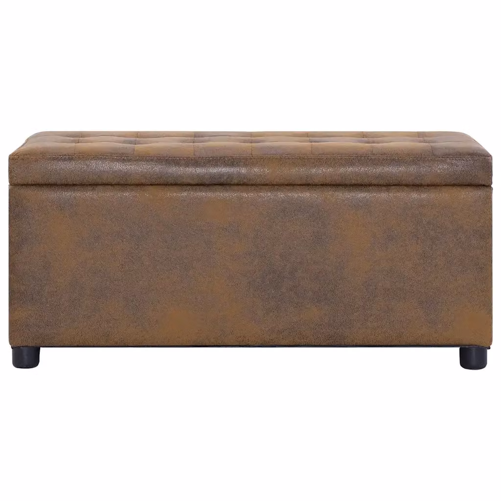 Cassapanca DESIGN IN in similpelle scamosciata marrone con struttura in legno di pino L: 87,5 cm, P: 40 cm, H: 36 cm – 2