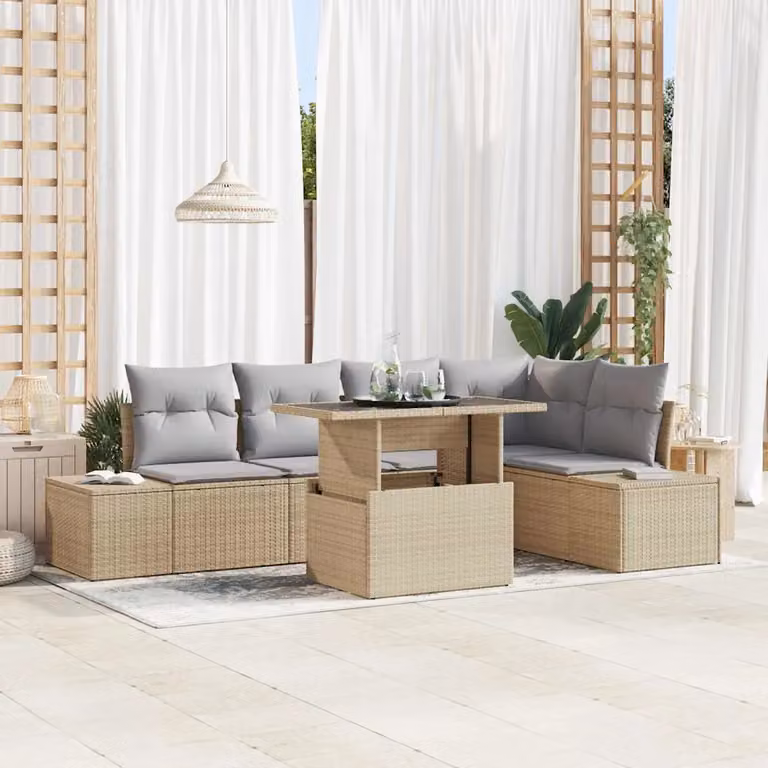 Set Divano da Giardino Moderno vidaXL in Polyrattan Beige con Tavolino e Cuscini