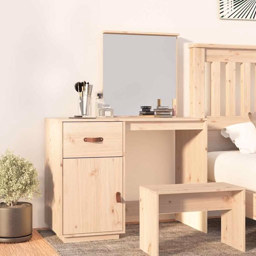 vidaXL Toeletta in Legno Massello di Pino Rustico, Colore Marrone/Beige, L: 95 cm, P: 50 cm, H: 134 cm