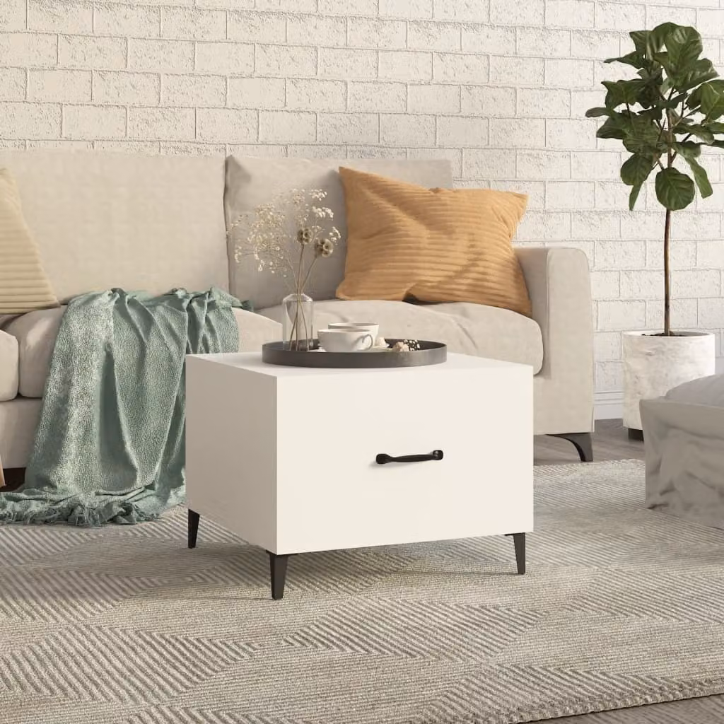 The Living Store Tavolino con gambe in metallo bianco 50x50x40 cm