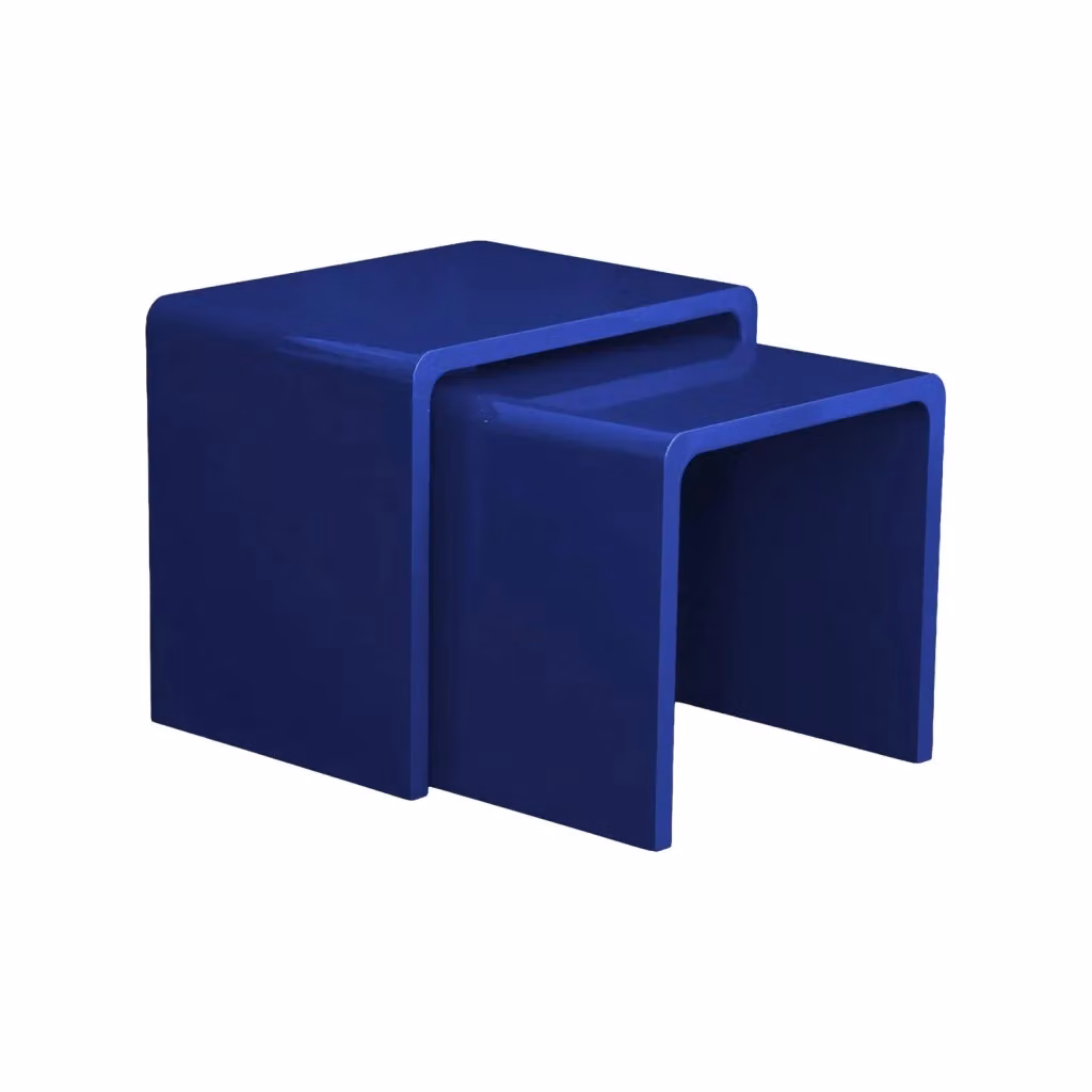 Set di 2 tavolini impilabili SWEEEK con finitura lucida blu e design minimalista per soggiorno – 2