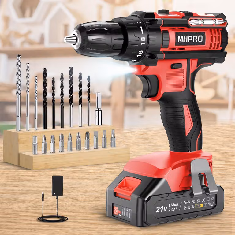 Trapano avvitatore a batteria da 21V, 42 Nm, con 20 accessori per il fai-da-te