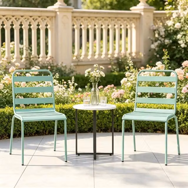 Set di 2 sedie da giardino impilabili WISHDOR in acciaio verde opaco per terrazza e balcone