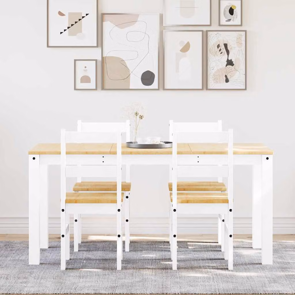 Set da Pranzo vidaXL Panama 5 pz in Legno di Pino Bianco con Tavolo Rettangolare e Sedie