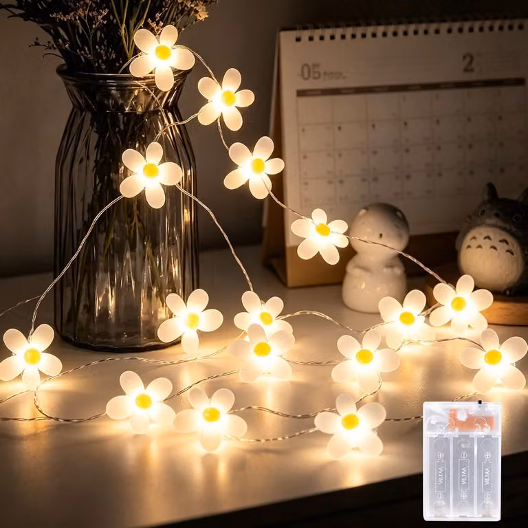 Catena luminosa da 2 metri - 20 LED - A batteria - Luce bianco caldo - Adatta per interni ed esterni