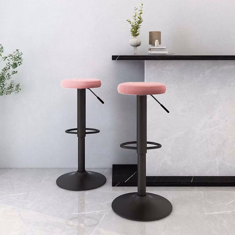 Set di 2 sgabelli da bar moderni vidaXL in velluto rosa con struttura in metallo