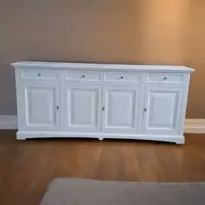 Credenza buffet Shabby Chic KIVIO in legno con 4 ante, colore bianco – 2