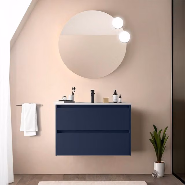 Mobile bagno sospeso Inbagno blu satinato con lavabo ad incasso L: 79,7 cm, P: 45,0 cm, H: 54,0 cm