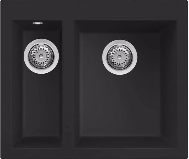 Lavello Elleci Incasso 2 vasche 59x50 Quadra 150 Keratek Plus Nero Black Assoluto LKQ15086