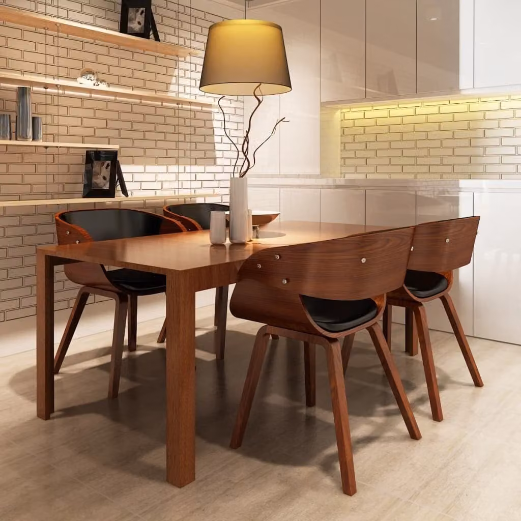 The Living Store Sedie da pranzo 4 pz. Legno curvo marrone e Similcuoio