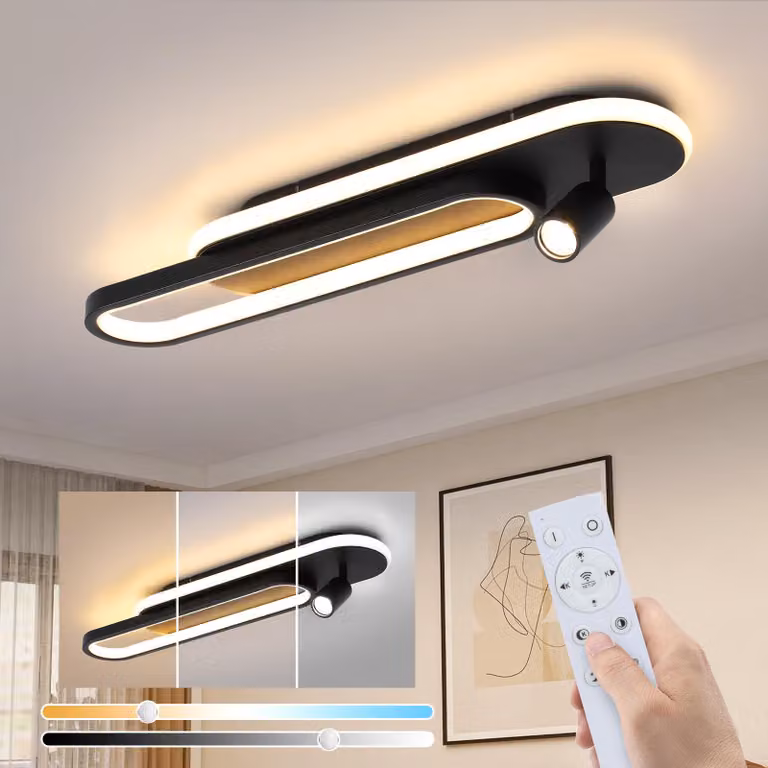ZMH Lampada da soffitto a LED Lampada da soggiorno 46W Nero Dimmerabile Faretto da soffitto Telecomando Lampada da cucina Moderna 3000K - 6500K Lampada da camera da letto