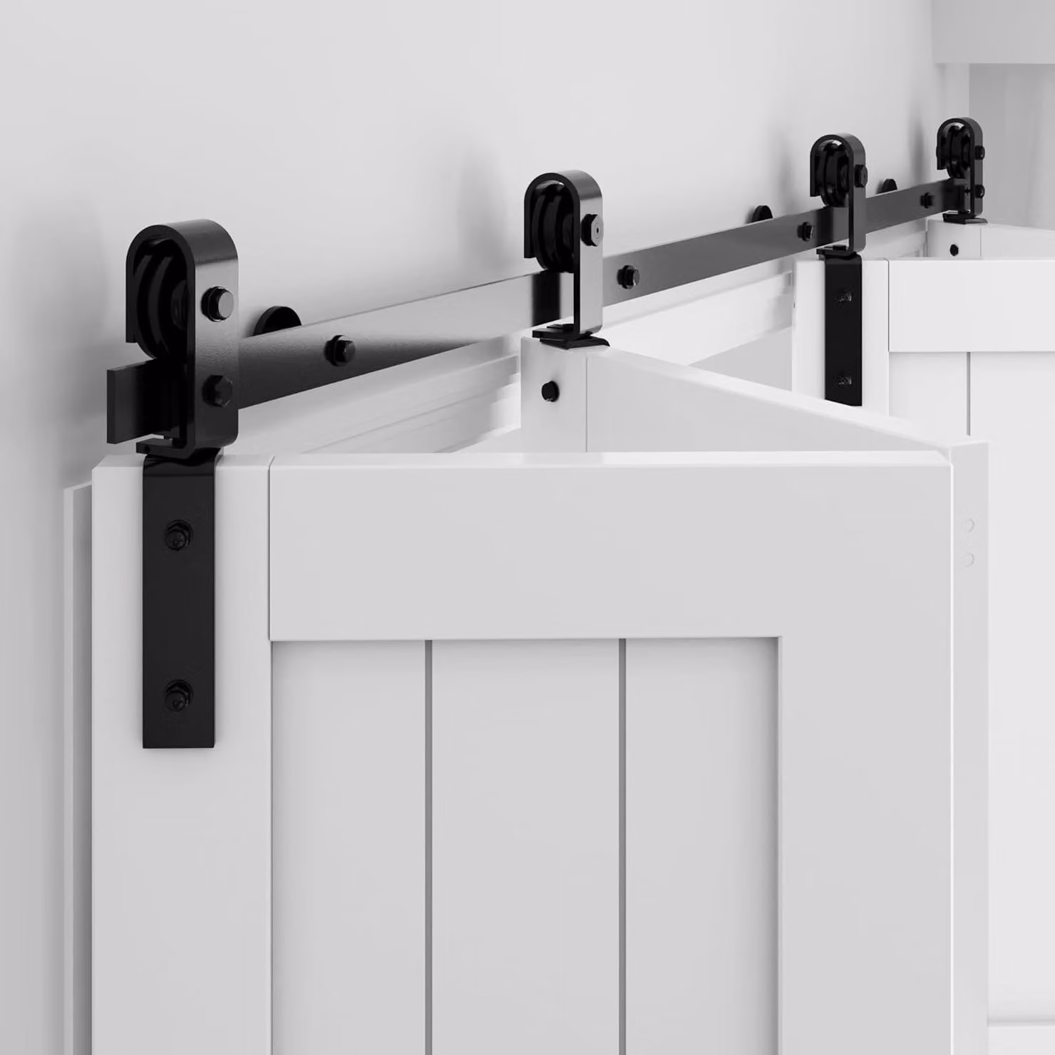 Set di porte scorrevoli pieghevoli da 152 cm, in acciaio nero, per porte interne in legno