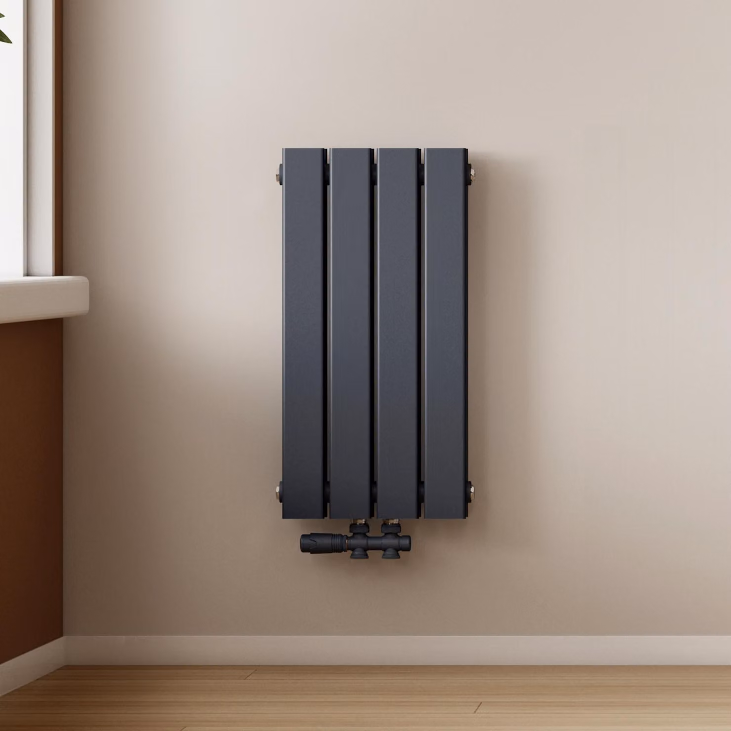 Radiatore EMKE design a pannello a doppio strato 600x300mm, antracite piatto 327Watt attacco centrale senza elemento riscaldante