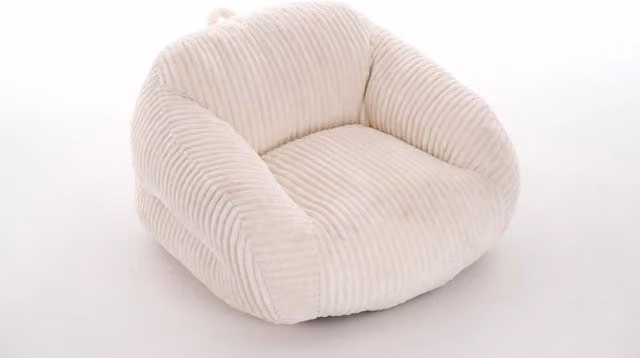 Pouf per adulti OKWISH in velluto a coste beige con design moderno e morbido per salotto, camera da letto o balcone
