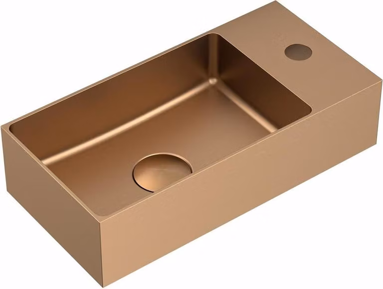 Lavabo AURUM in acciaio inox, 36,5x18 cm, incluso scarico, rame opaco