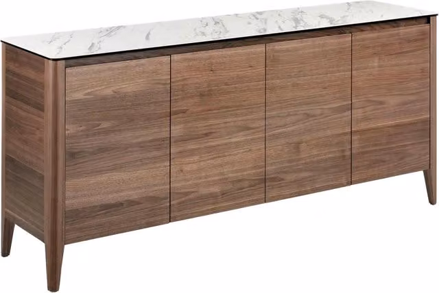 Credenza moderna Angel Cerdá in noce con piano in marmo porcellanato e cassetti soft-close