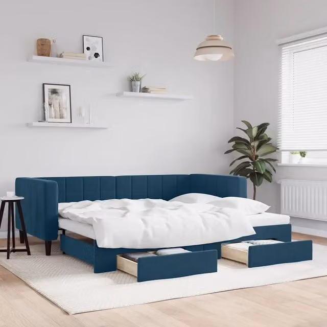 Divano Letto Estraibile con Cassetti vidaXL in Velluto Blu 90x200 cm