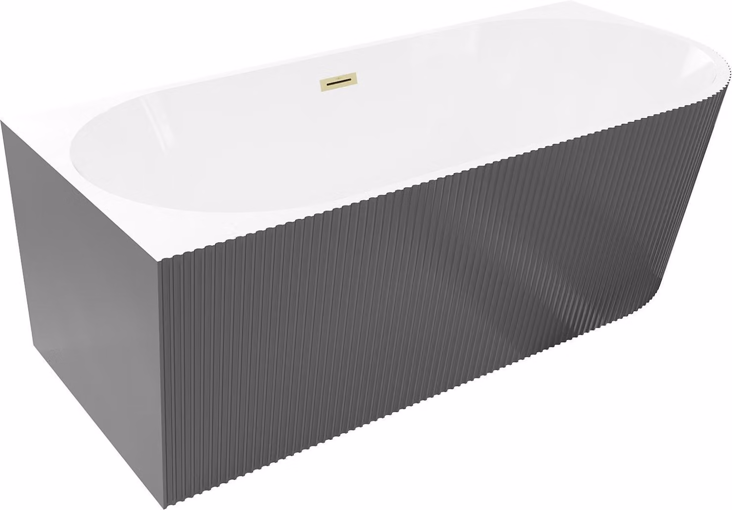 Mexen Silo vasca da bagno freestanding angolare sinistra scanalata 170 x 80 cm, bianca/grigia, troppopieno dorato spazzolato