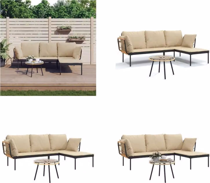 vidaXL Set salotto da giardino 3 pezzi con cuscini in rattan beige - Set salotto da giardino - Set salotto da giardino - Set mobili da giardino