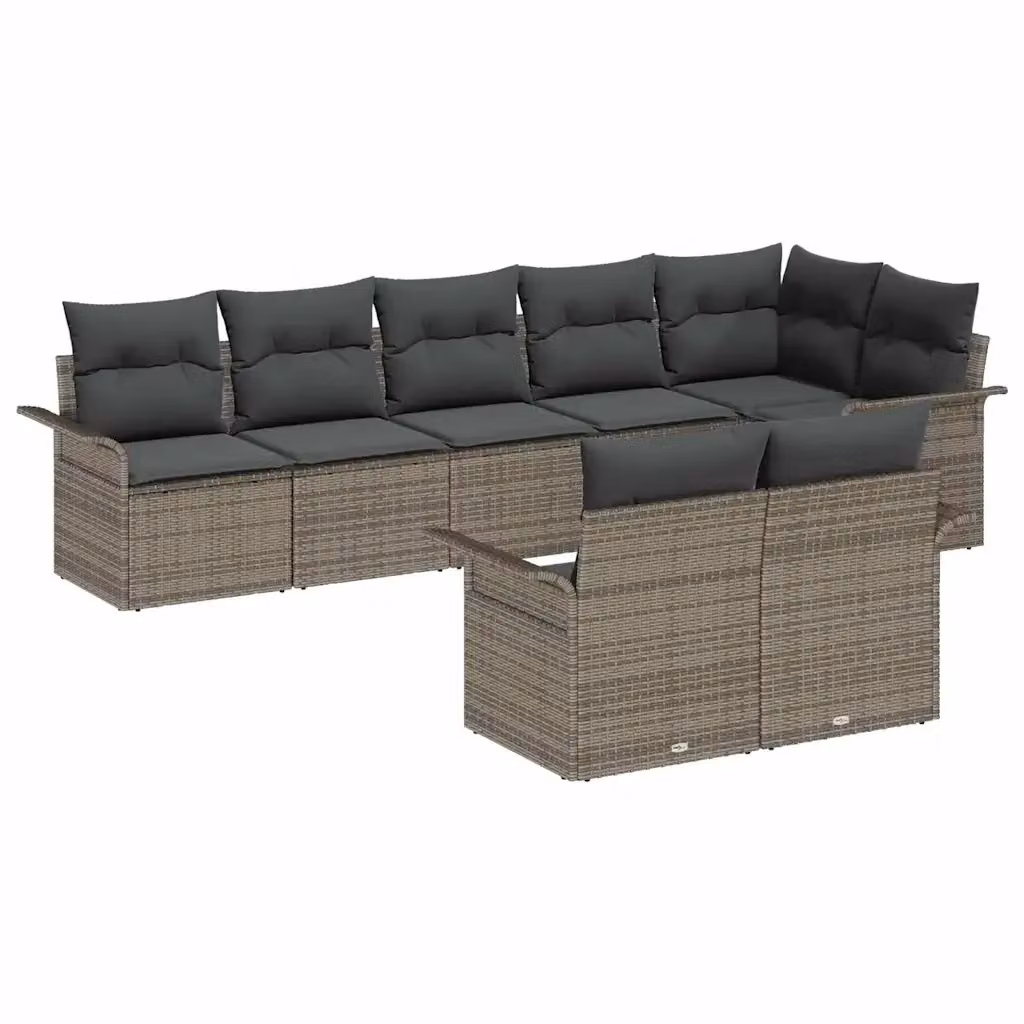 Set Divano da Giardino a L vidaXL 8 pz Grigio con Cuscini e Tavolino da Esterno in Polyrattan e Acciaio – 2