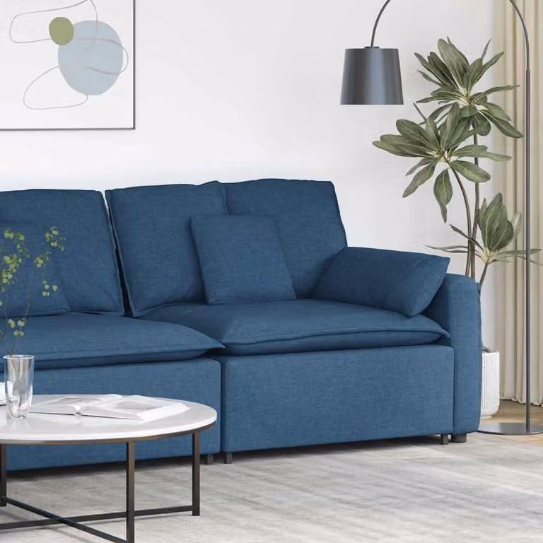 vidaXL Modulo Terminale Bracciolo per Divano Modulare con Cuscini, Blu, L: 112 cm, P: 105 cm, H: 64 cm
