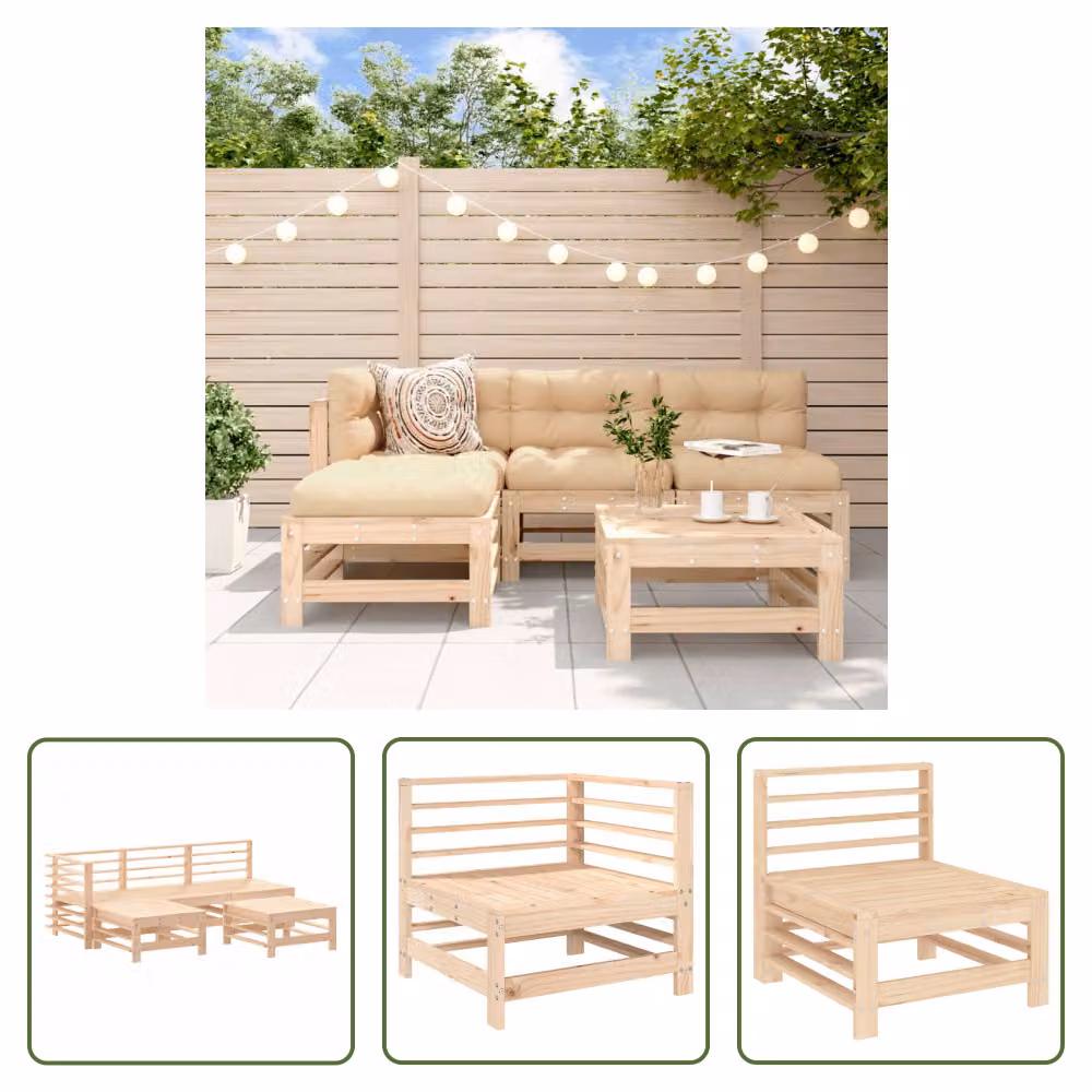 The Living Store Set da salotto da giardino in pino massiccio da 5 pezzi