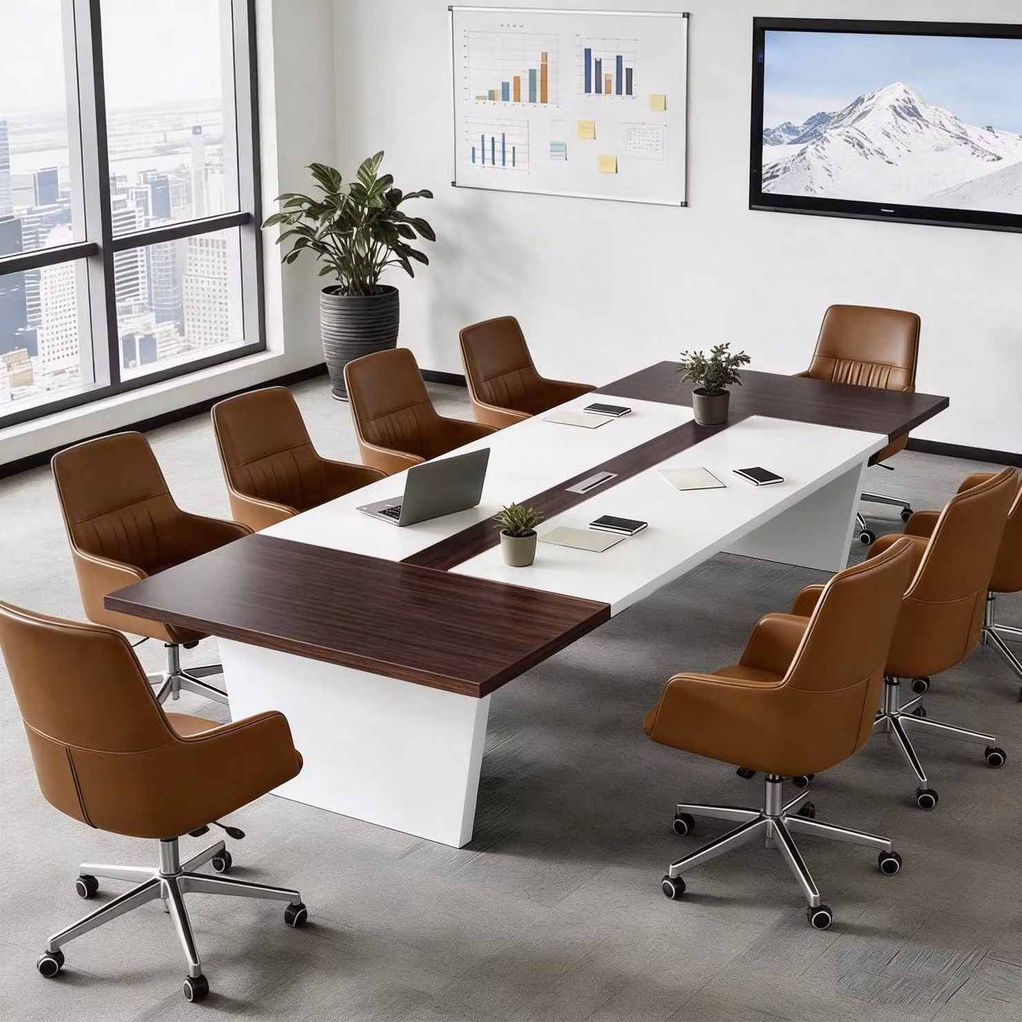 Tavolo da conferenza, dimensioni 320x120x74 cm, colore nero/bianco, piano del tavolo spesso 2,5 cm