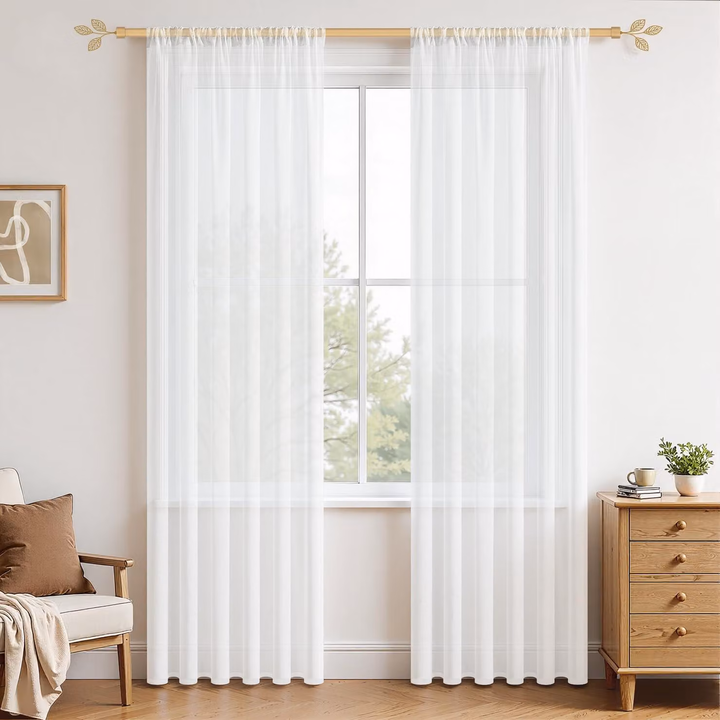 Tende semitrasparenti effetto lino, colore bianco, 245x140 cm, set da 2