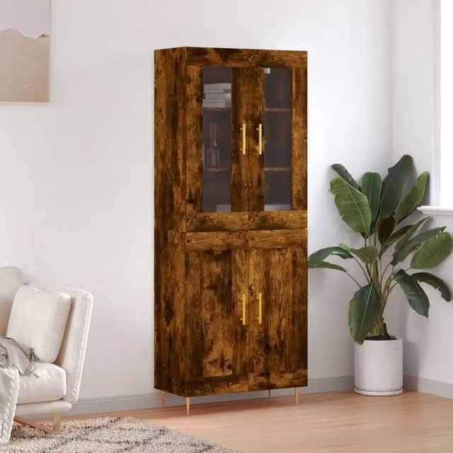Credenza moderna vidaXL in legno e vetro color marrone L: 69,5 cm, P: 34 cm, H: 180 cm – 1