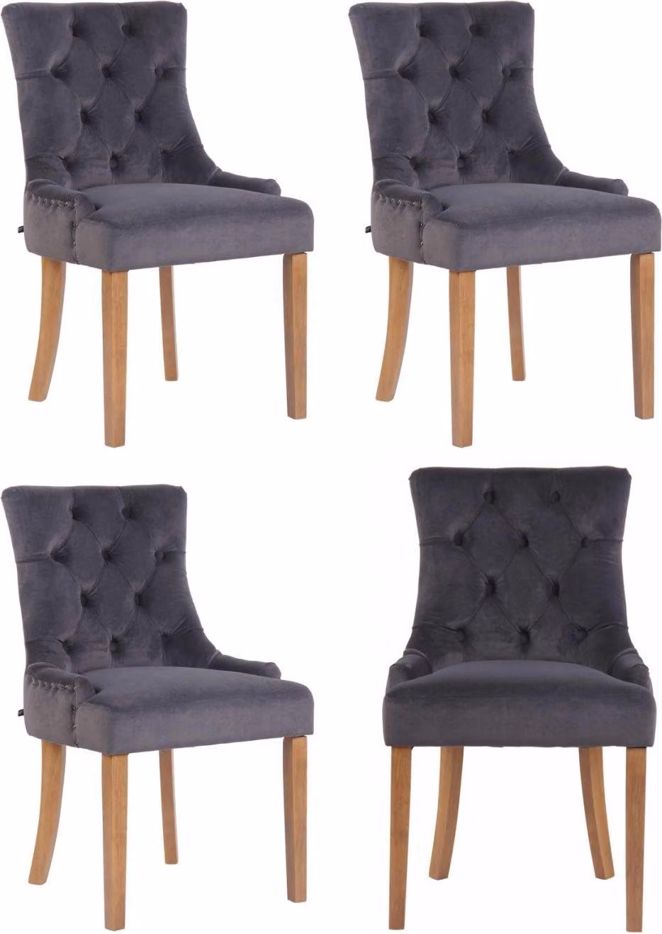 set di 4 sedie da pranzo - sedie in velluto, elevato comfort di seduta - eleganti cuciture decorative | colore: grigio scuro. Colore del vestito: erica antica