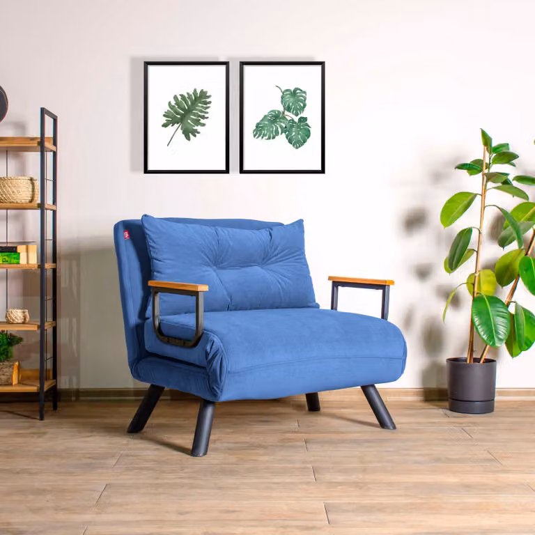 Hanah Home, Sando Single - Blue, divano letto, divano letto a 1 posto, blu, poliestere, 67 x 78 x 78 x cm