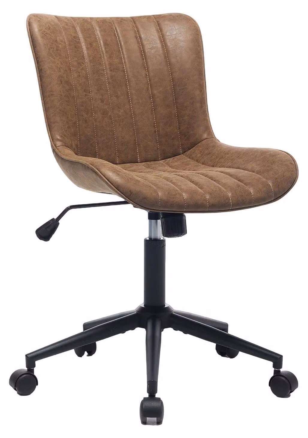 Comoda poltrona lounge - Poltrona imbottita regolabile in altezza - Imbottitura spessa - Pelle finta - Struttura in metallo - Per soggiorno, camera da letto e toeletta - Marrone