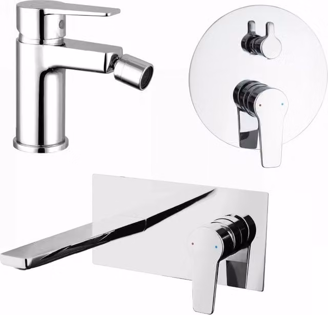 Set di miscelatori Jane in ottone cromato per lavabo, bidet senza scarico e doccia con deviatore