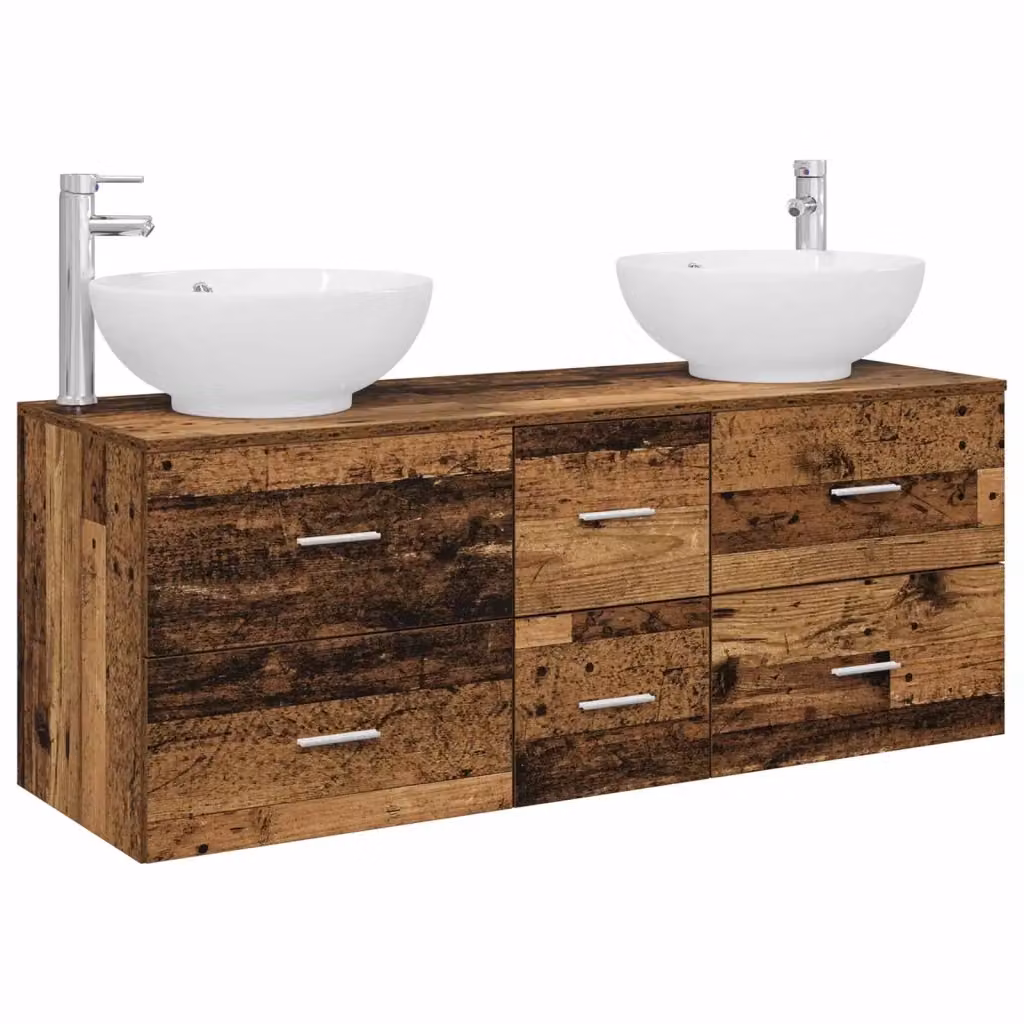Set di mobili da bagno moderno vidaXL in legno e MDF marrone con vanità e mobiletto laterale L/P/H: 129 x 38,05 x 80 cm – 2