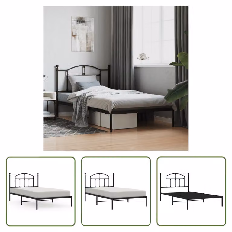 The Living Store Struttura letto con testiera in metallo nero 100x200 cm