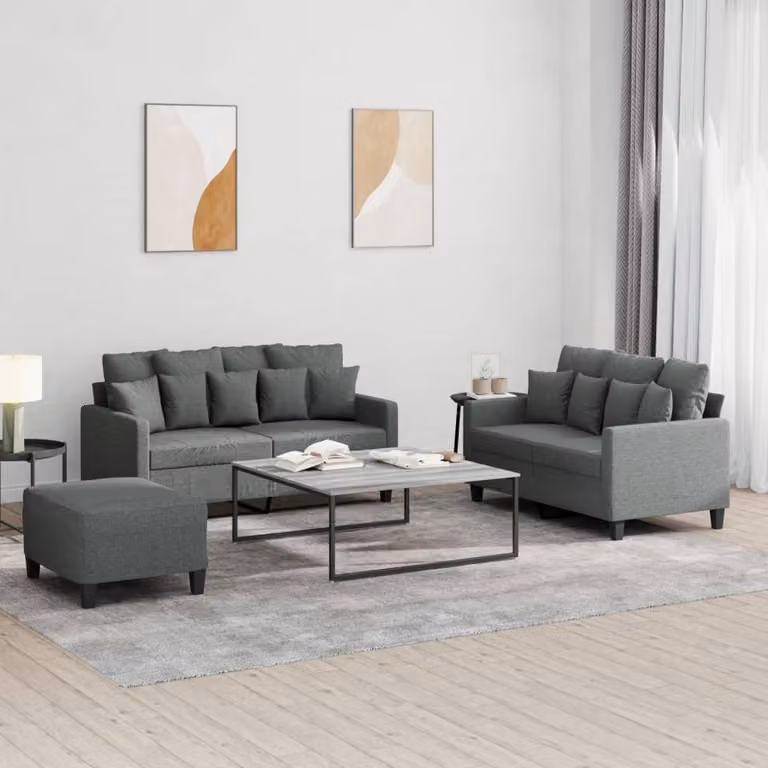 vidaXL Set di Divani 3 pz Moderno in Tessuto Grigio con Cuscini