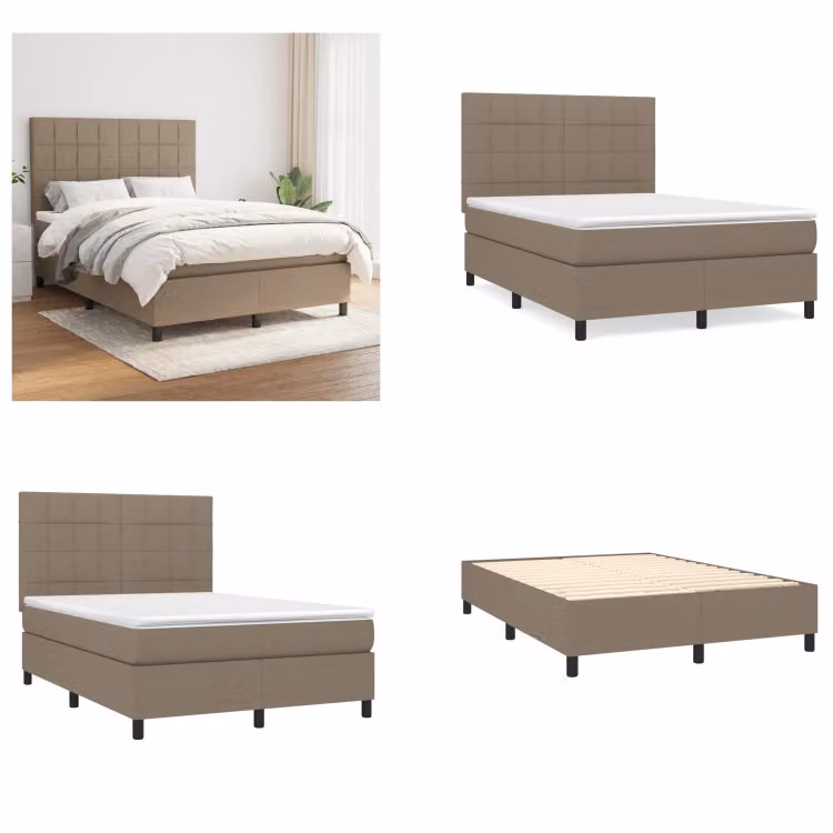 vidaXL Letto boxspring con materasso Taupe 140x190 cm in tessuto - Boxspring bed - Boxspringbetten - Bett - Schlafzimmermöbel